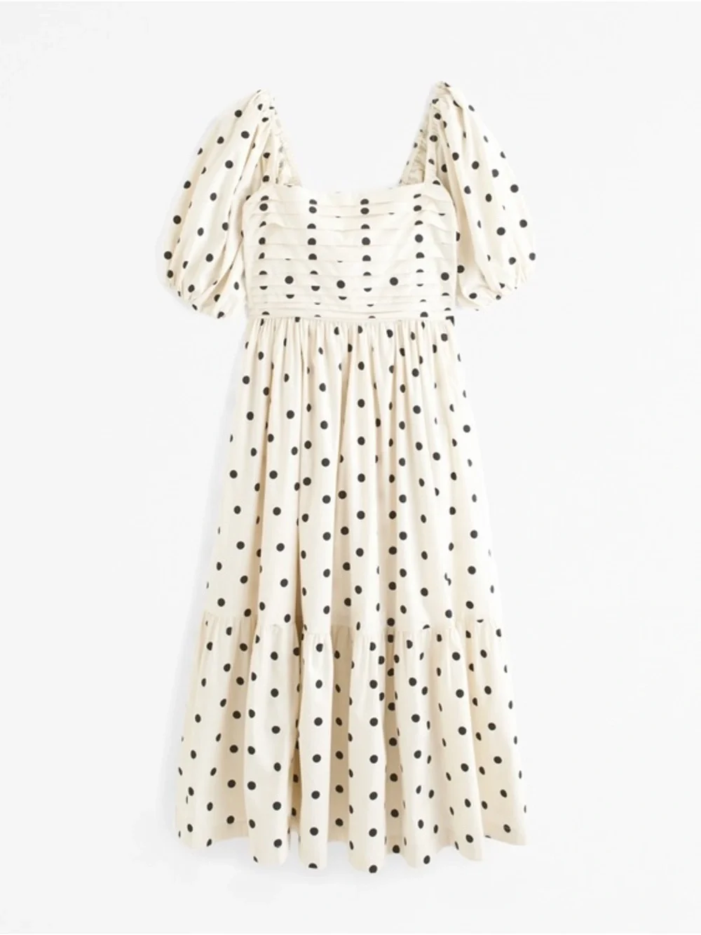 Abercrombie & Fitch Cream Polka Dot Puff Sleeve Midi Dress - Picture 2 of 7
